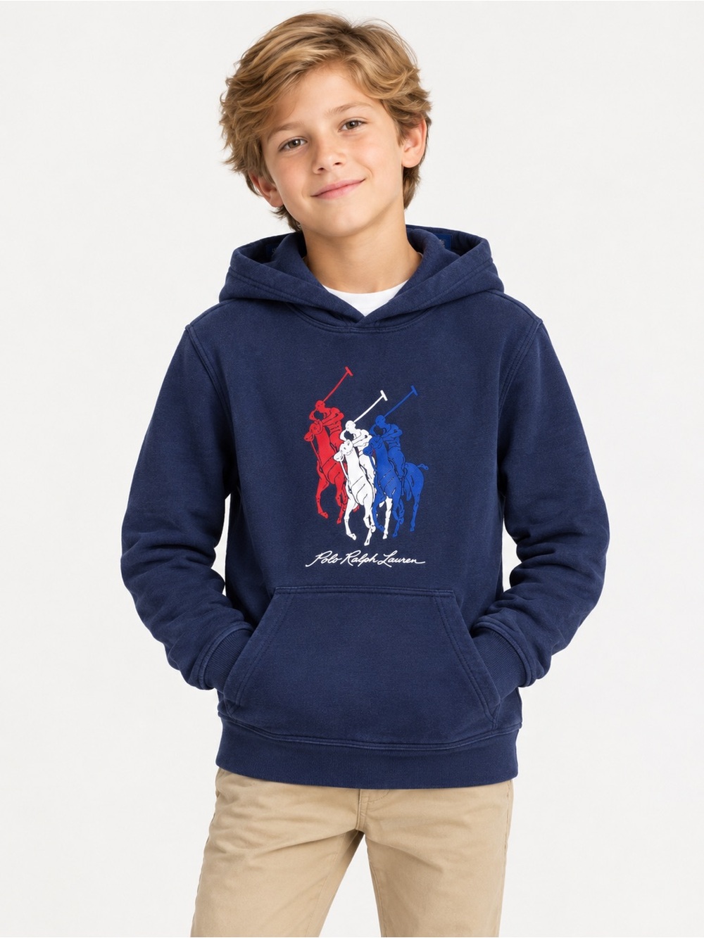 Polo Ralph Lauren Boys Navy Hoodie Size 8 Graphic Polo Fleece Sweatshirt